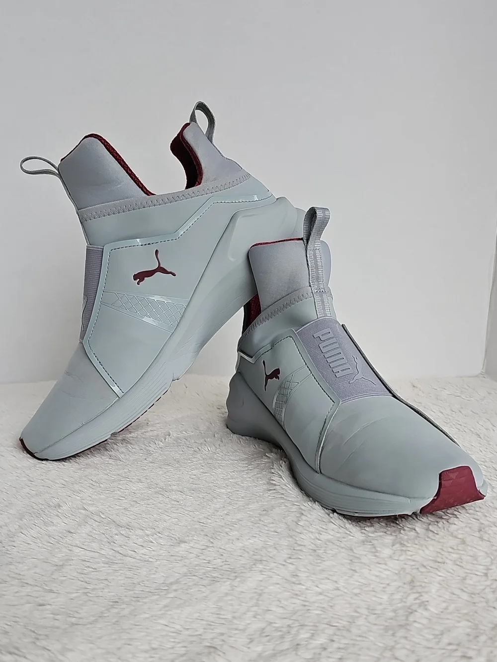 PUMA Women's Fierce NBK Naturals Quarry Gray Burgundy Slip-On Sneakers Size 9